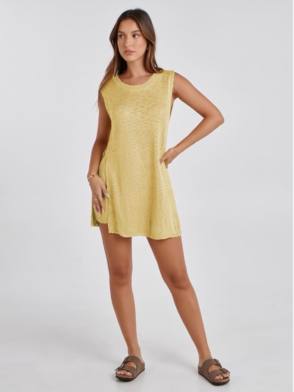 Women's Summer Sweater Sleeveless Knit Pullover Top Yellow‎ Large